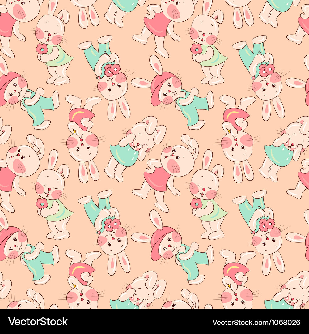 Seamless pattern kittens rabbits Royalty Free Vector Image