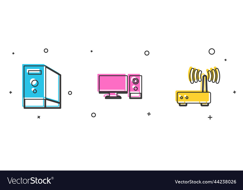 Setcase von Computermonitor und Router vector image Setcase von Computermonitor und Router