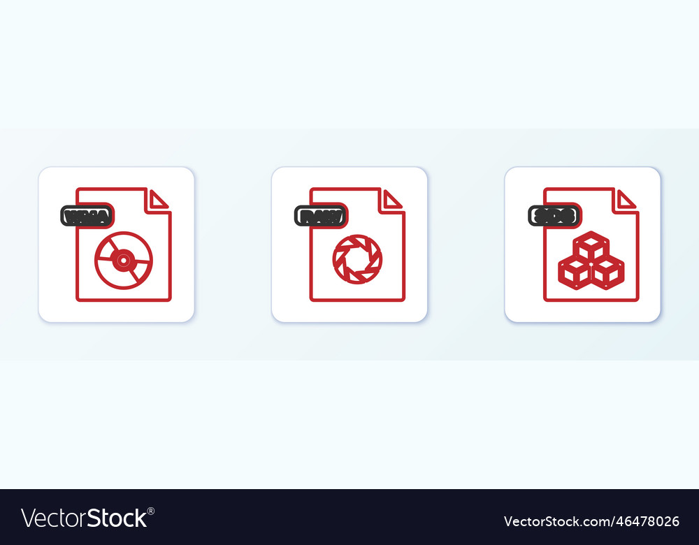 Set line 3ds file document wma and raw icon vector image Set line 3ds file document wma and raw icon