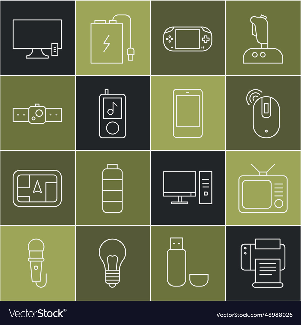 Set line printer retro tv wireless computer mouse Vector Image Set line printer retro tv wireless computer mouse