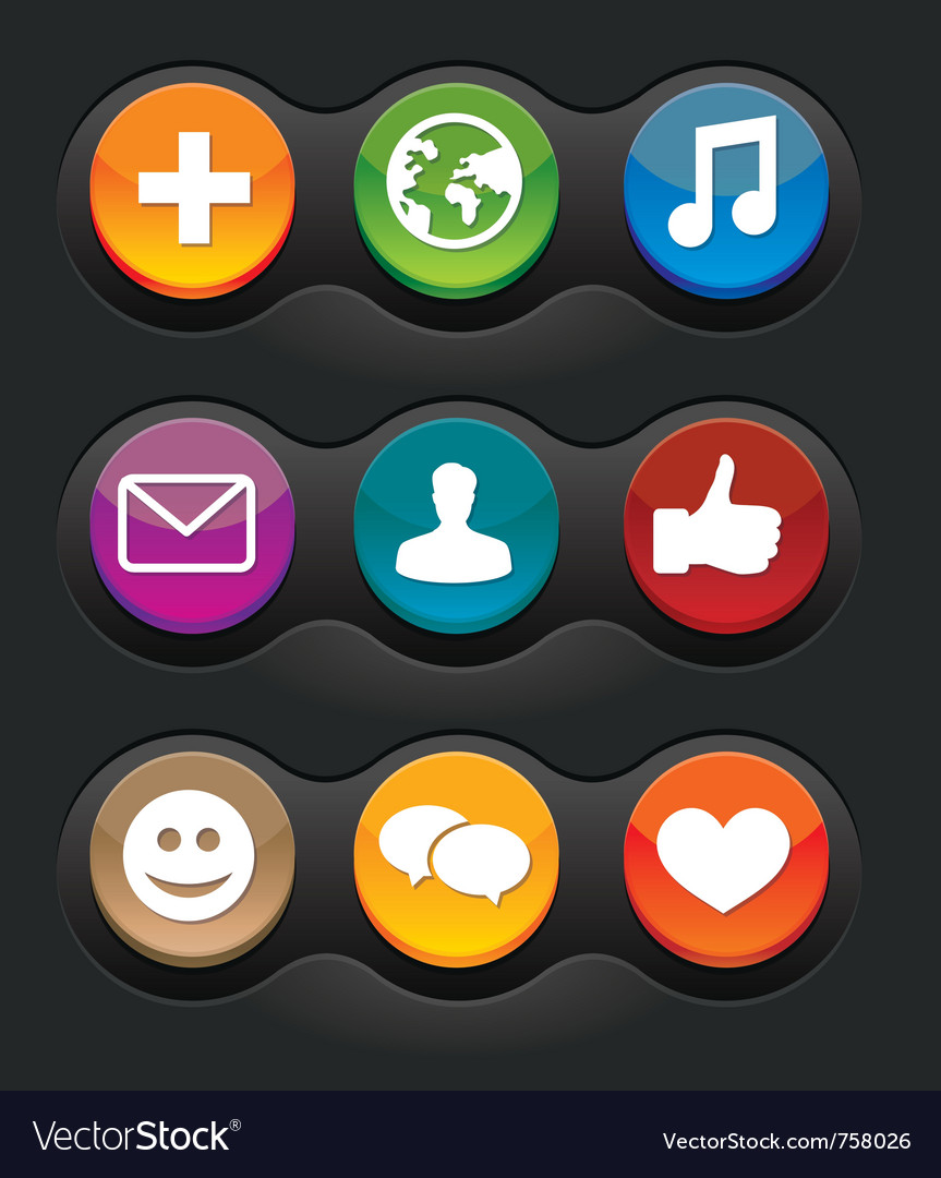 Set of nine social media buttons on black Vector Image