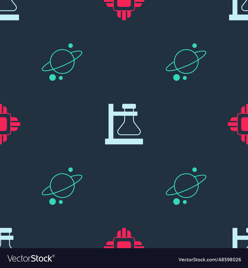 Set processor cpu test tube flask on stand vector image Set processor cpu test tube flask on stand