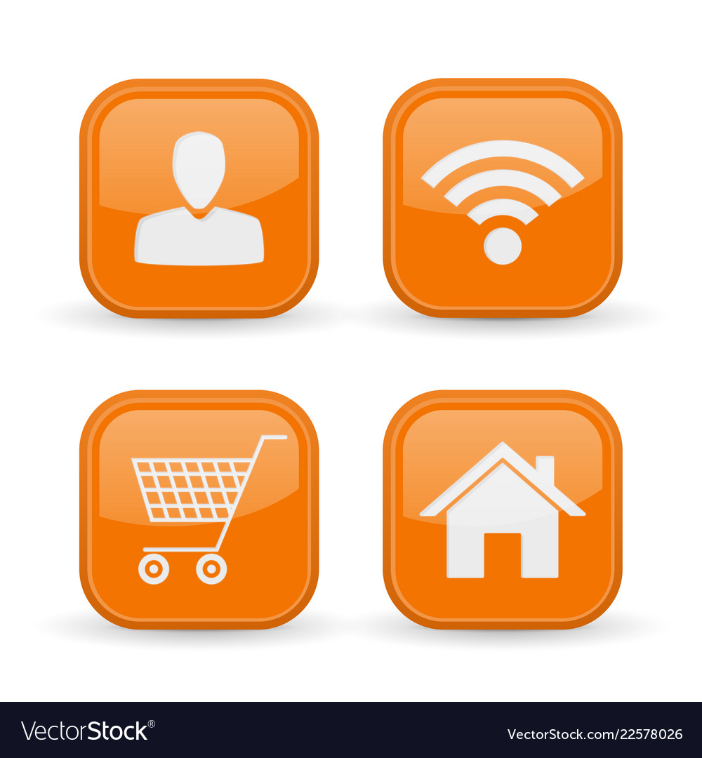 Web icons set orange square shiny buttons
