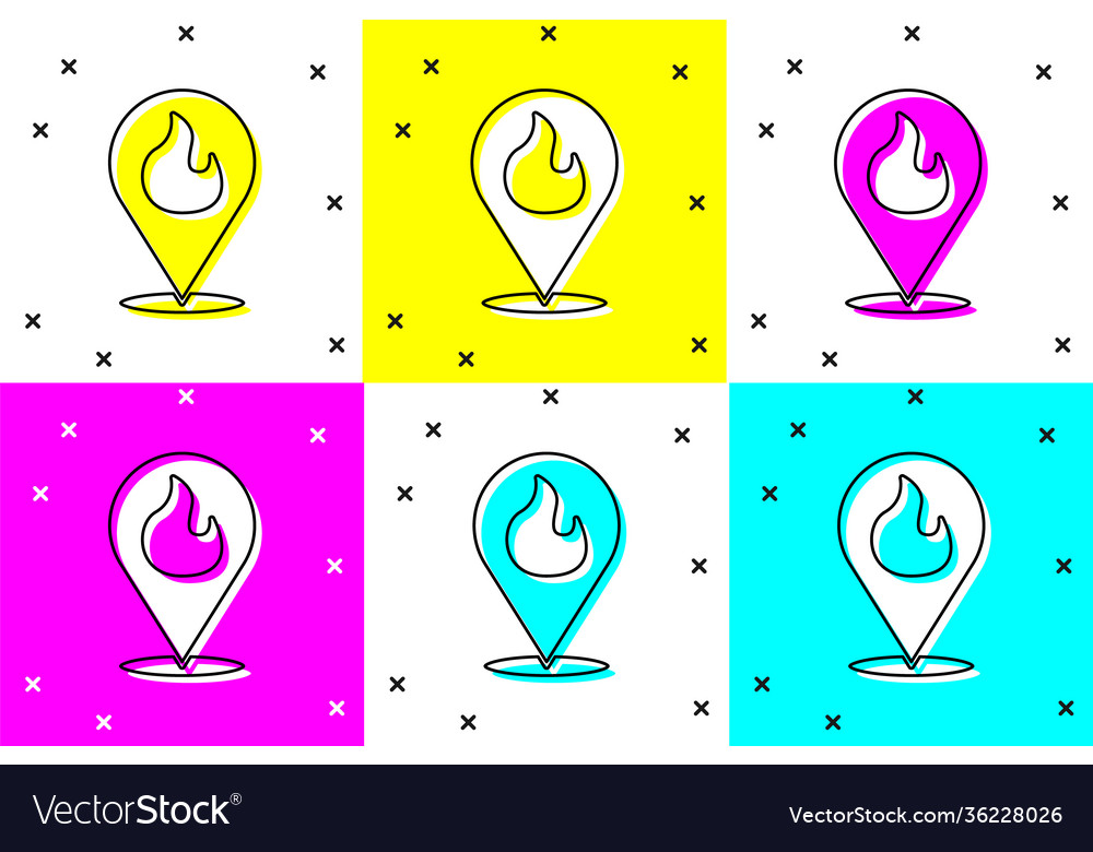 White map pointer with fire flame icon isolated