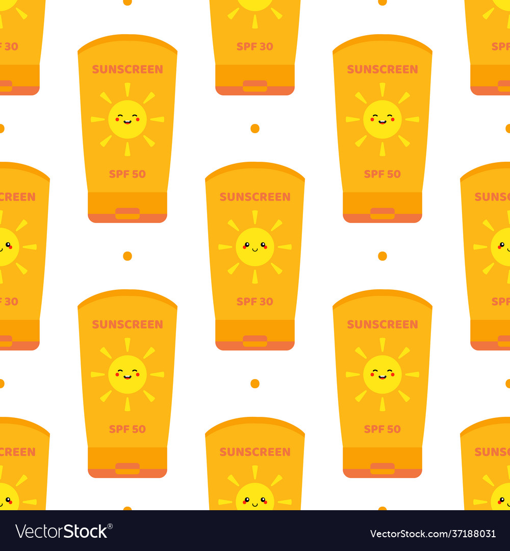 Bottles sunscreen and dots seamless pattern vector image Bottles sunscreen and dots seamless pattern