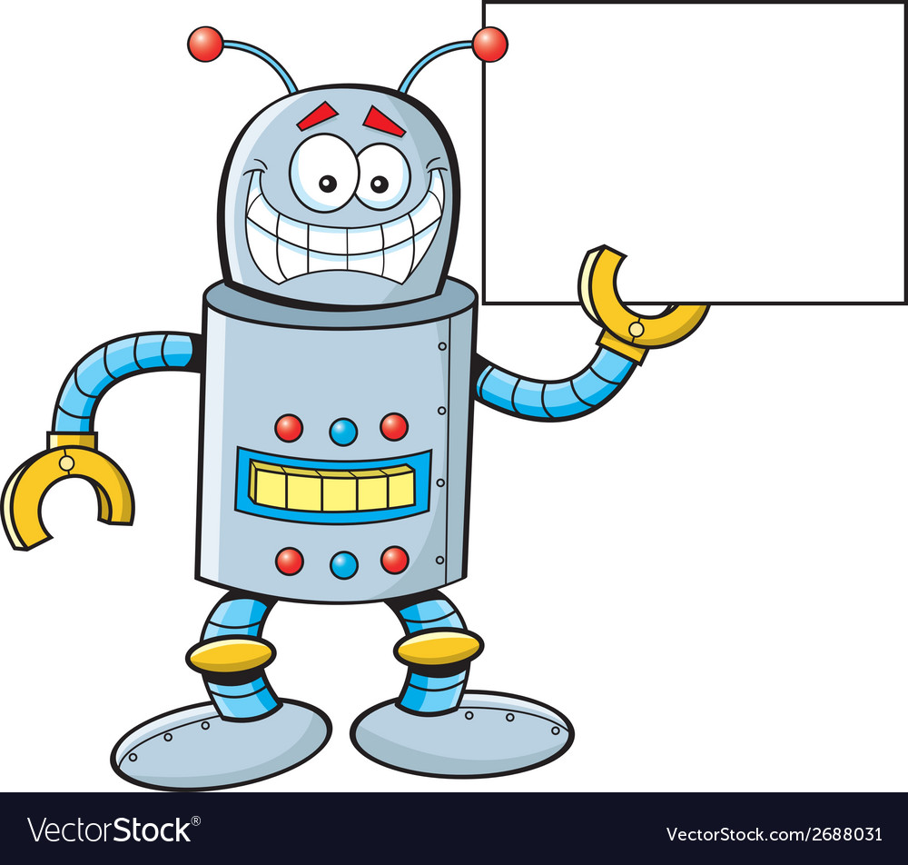 Cartoon robot with a sign