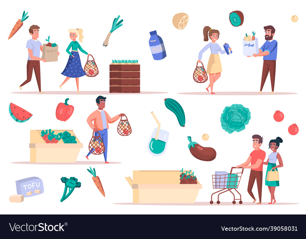 Grocery shopping isolated elements set Royalty Free Vector