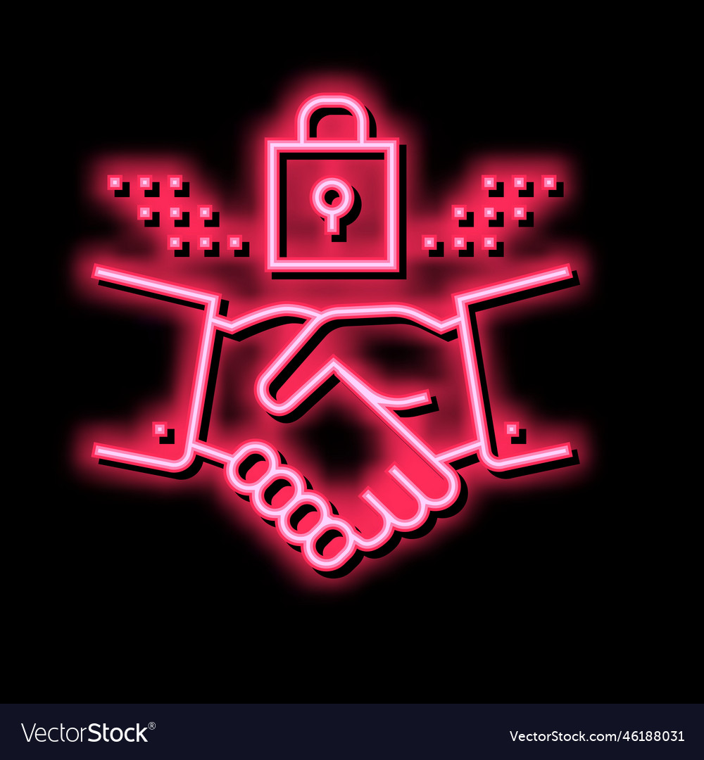 Handshake padlock neon glow icon