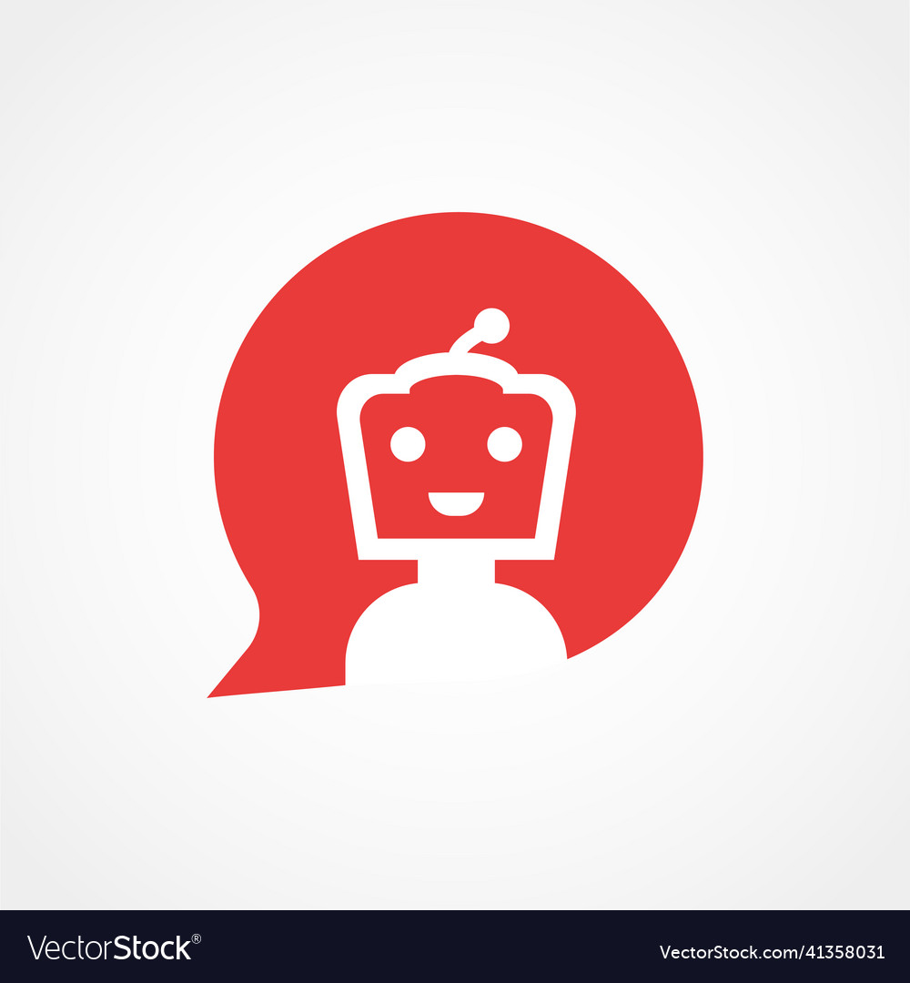 Robot in red speech bubble on white background vector image Robot in red speech bubble on white background