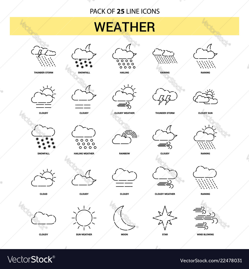 Weather line icon set - 25 dashed outline style