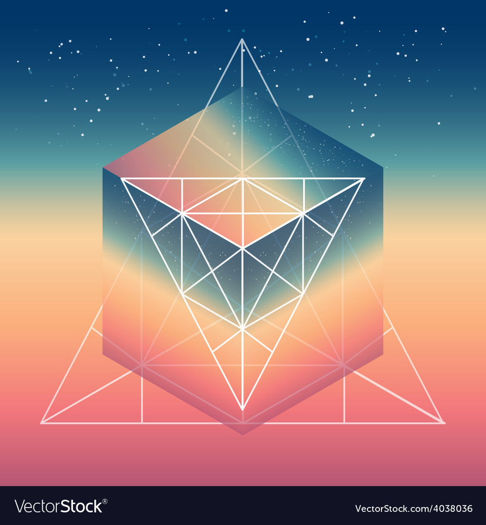 Abstract isometric cube with the reflection
