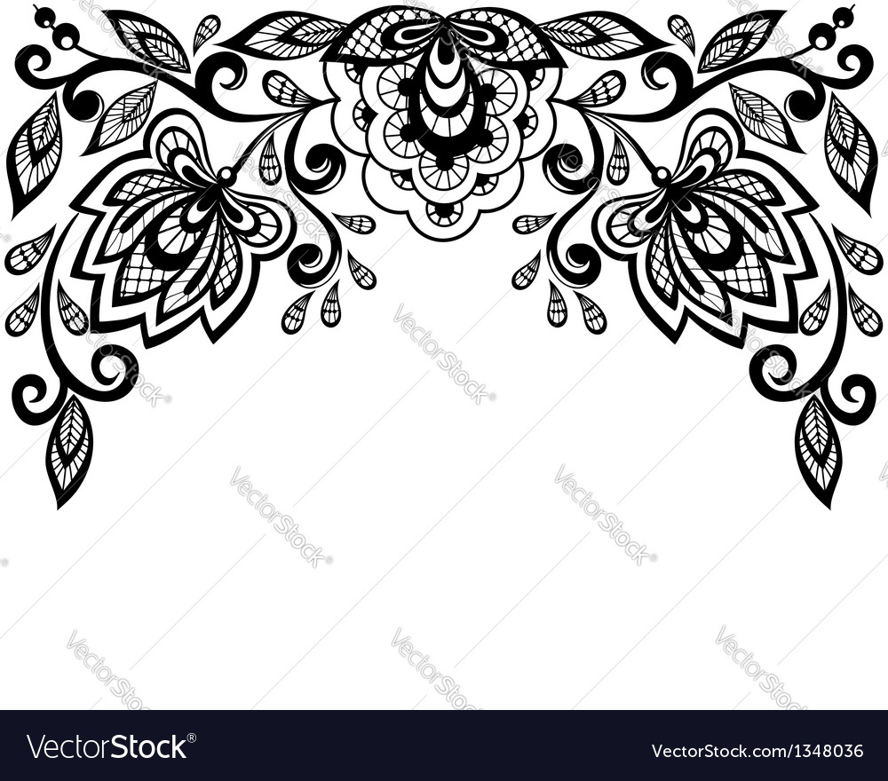 Download Black and white lace flowers and leaves isolated o