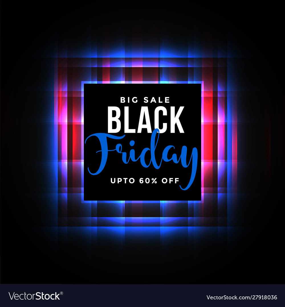 Black friday glowing neon sale background design vector image Black friday glowing neon sale background design