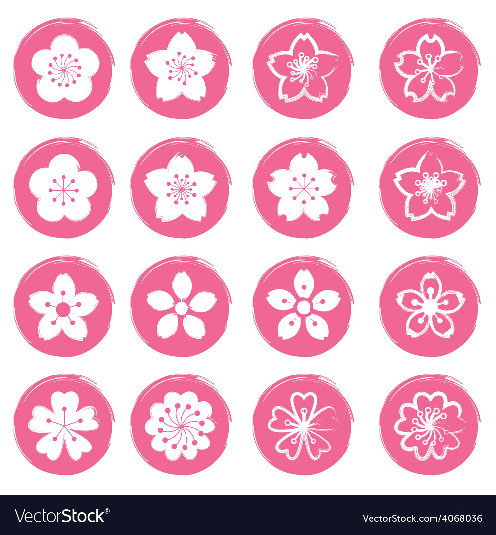 Sakura Cherry Blossoms Icon Set Stock Vector (Royalty Free) 1318823192