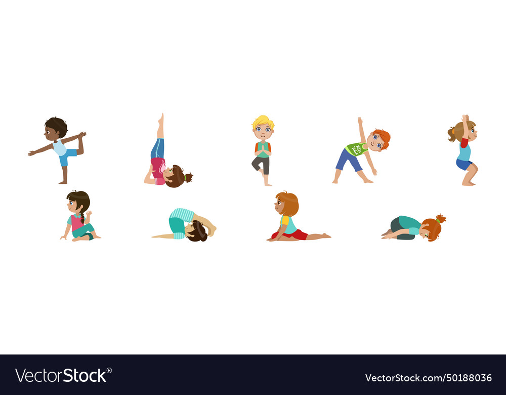 Children doing yoga physical exercises Royalty Free Vector