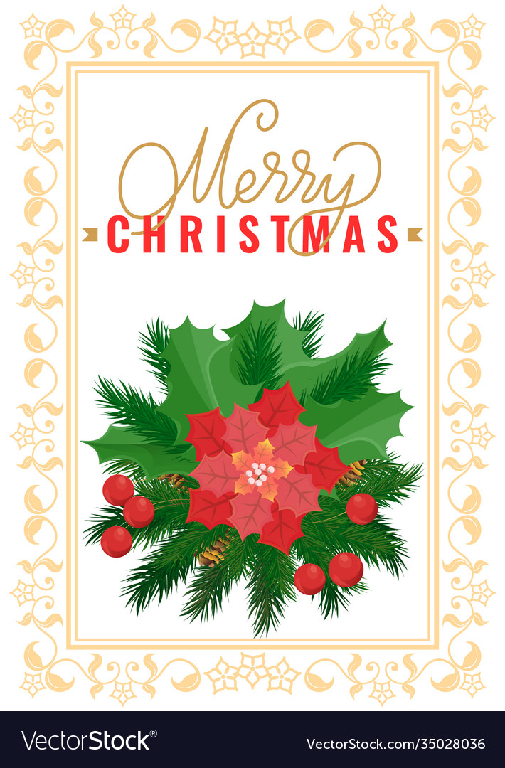 Christmas decoration poinsettia flower mistletoe vector image Christmas decoration poinsettia flower mistletoe