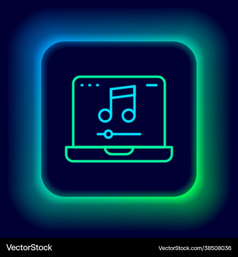 Glowing neon line laptop with music note symbol Vector Image