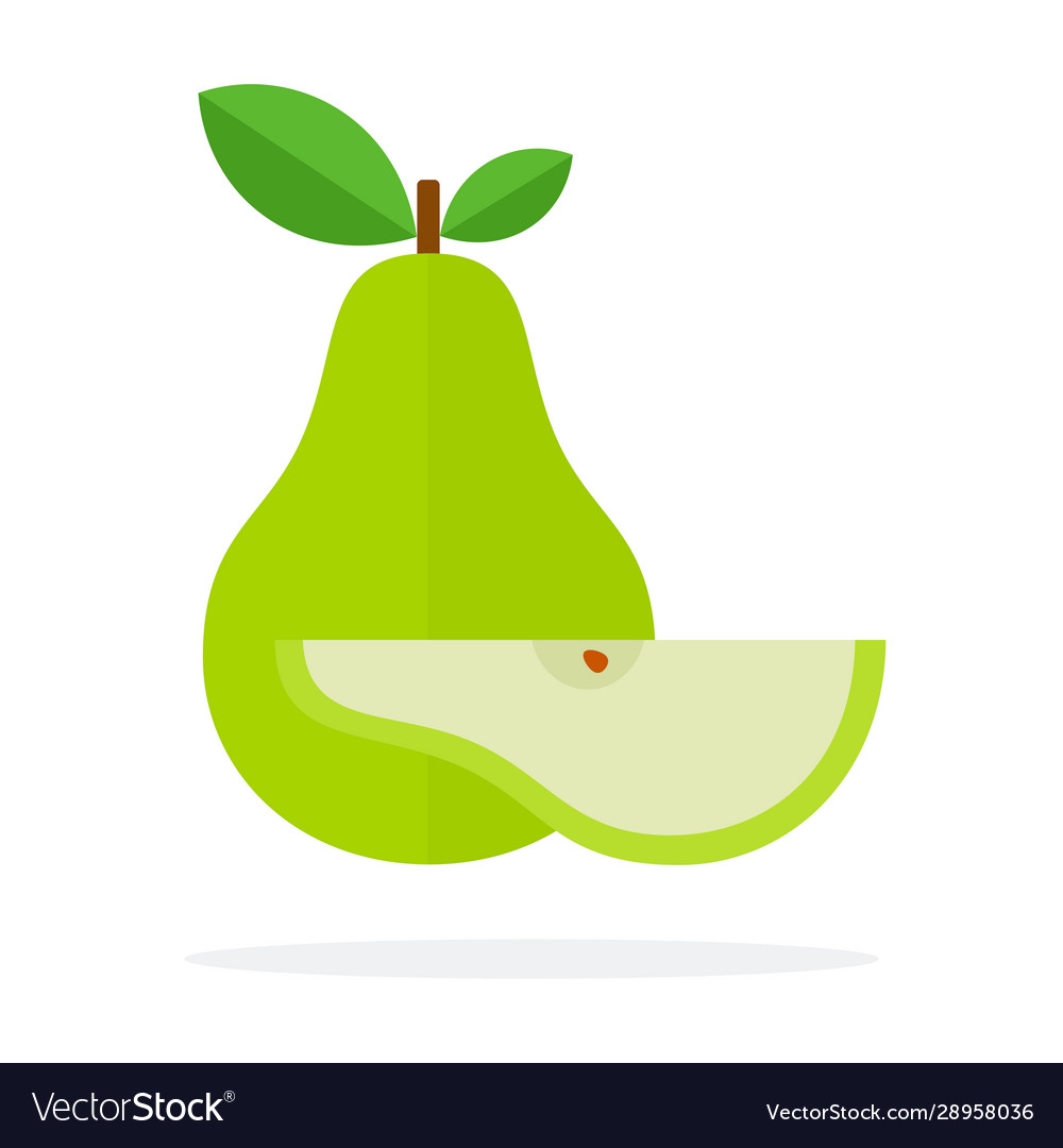 Green pear with leaf and segment flat vector image Green pear with leaf and segment flat