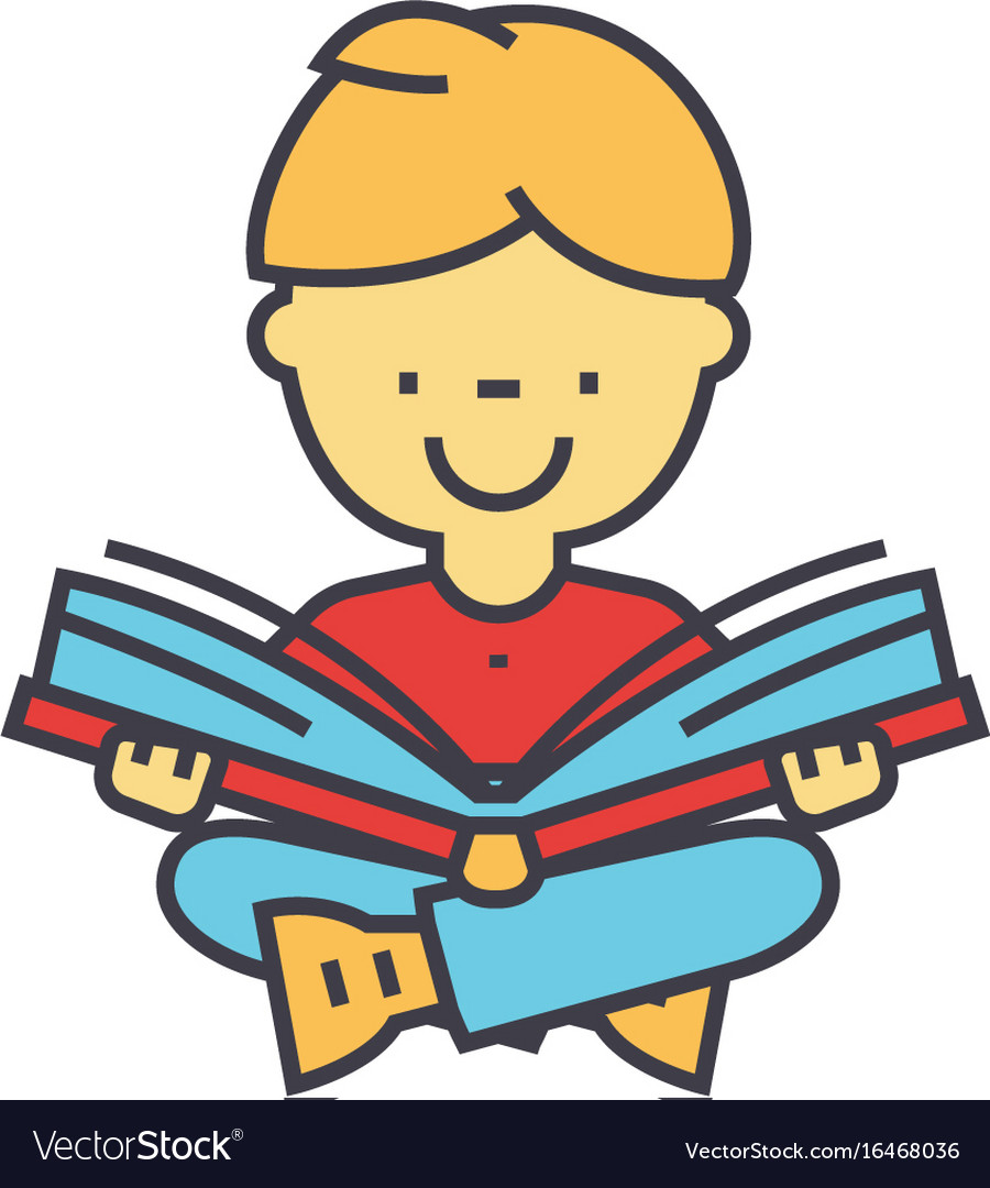 Kid reading a book concept line icon