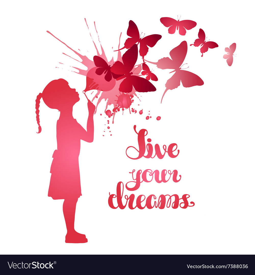 Little girl blowing out butterflies Royalty Free Vector