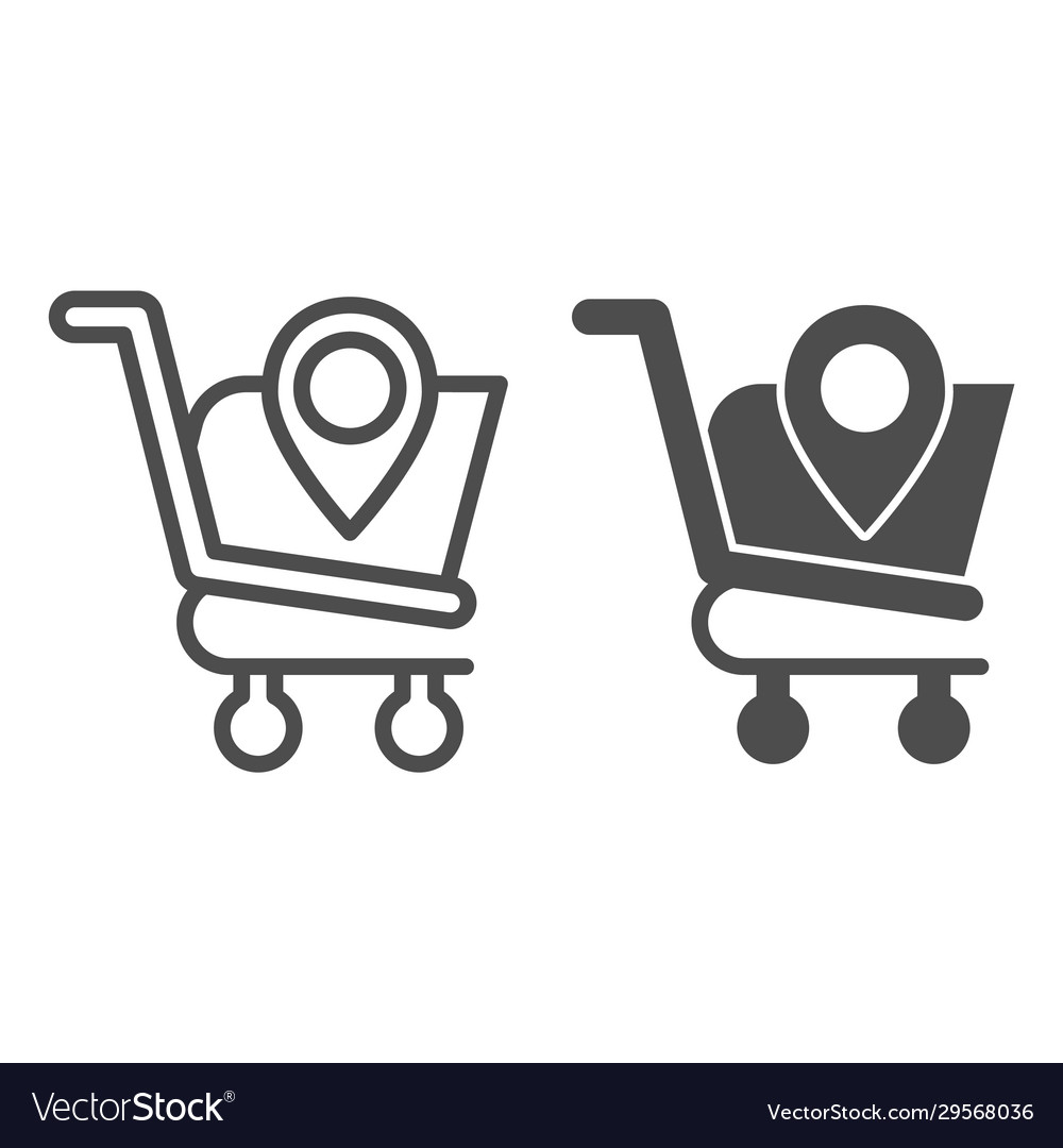Map pointer with shopping cart line and glyph icon