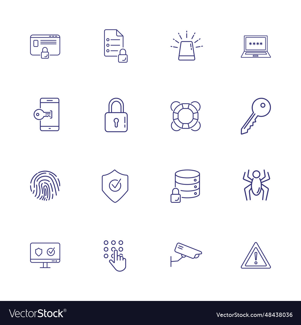 Safety system line icon set computer data vector image Safety system line icon set computer data