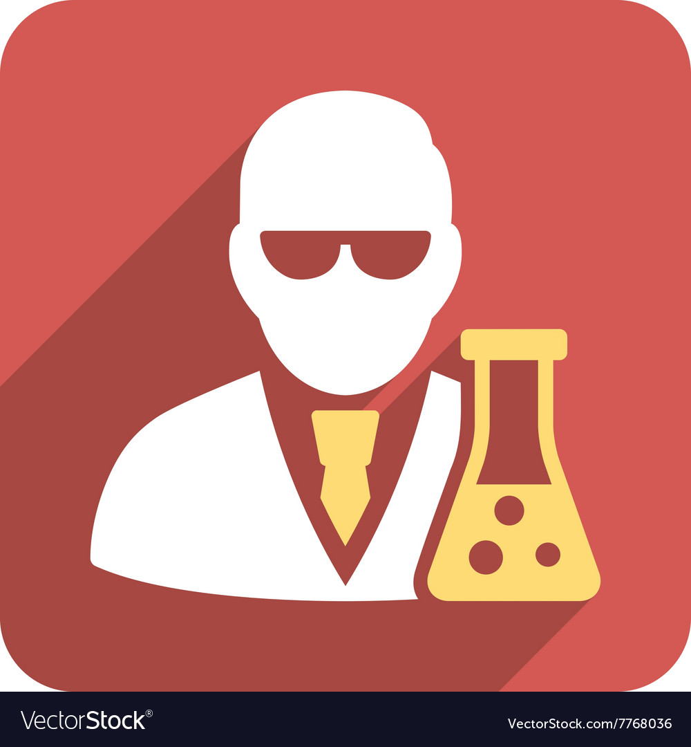 Scientist with flask flat rounded square icon