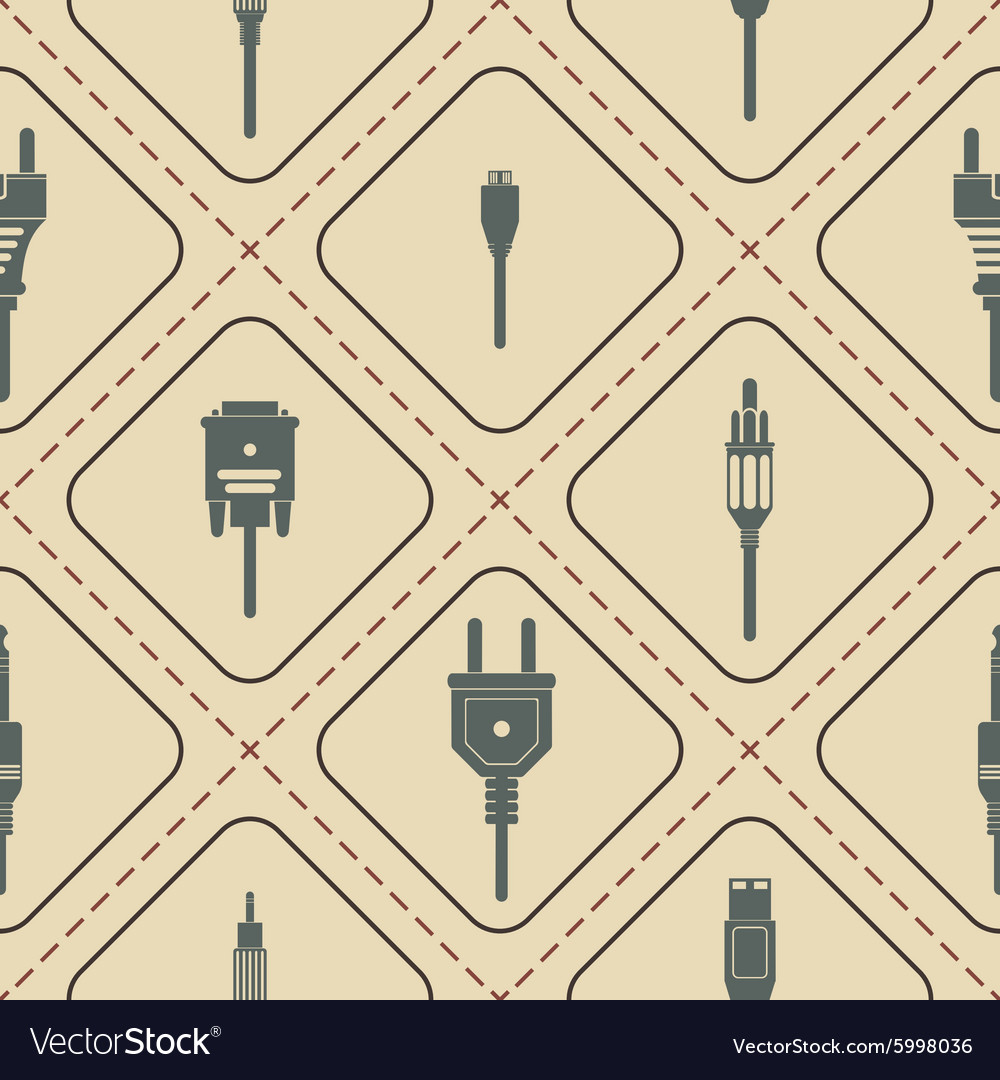 Seamless background with different power cord plug vector image Seamless background with different power cord plug