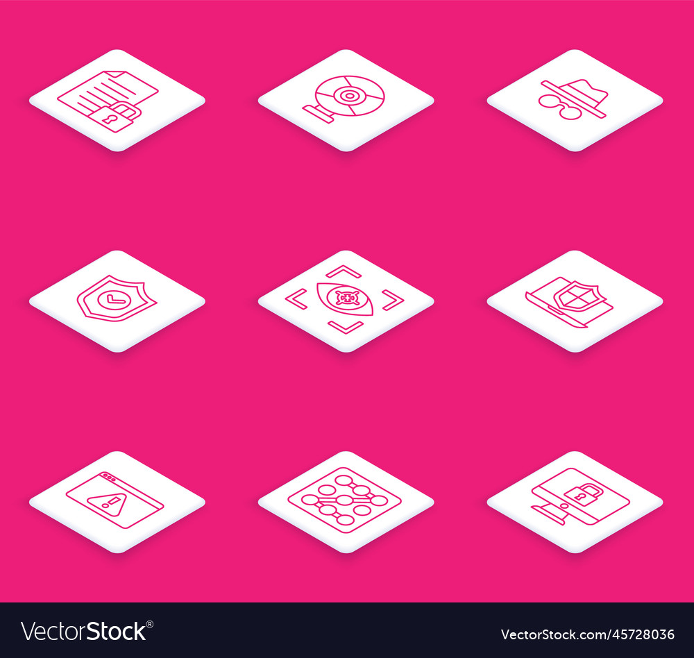 Set line document and lock security camera Vector Image Set line document and lock security camera