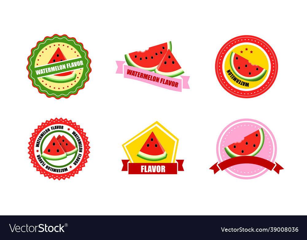 Set round bright labels with slice watermelon