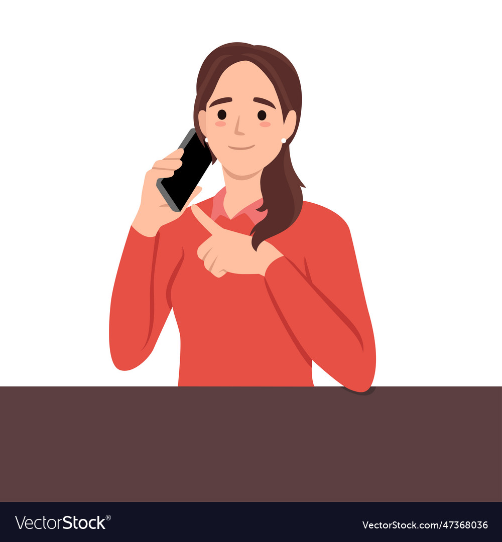 Smiling woman holding smartphone waiting Vector Image