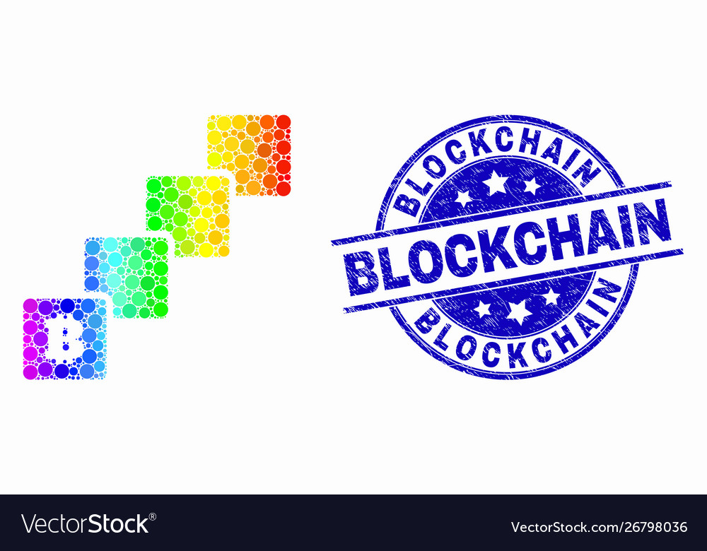 Spectrum pixelated bitcoin blockchain icon vector image Spectrum pixelated bitcoin blockchain icon