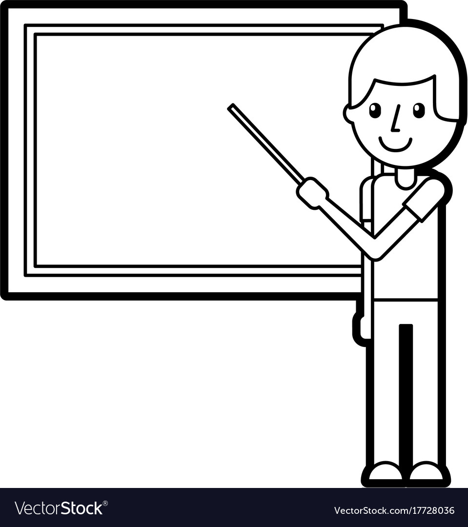 Teacher with pointer showing on board lesson
