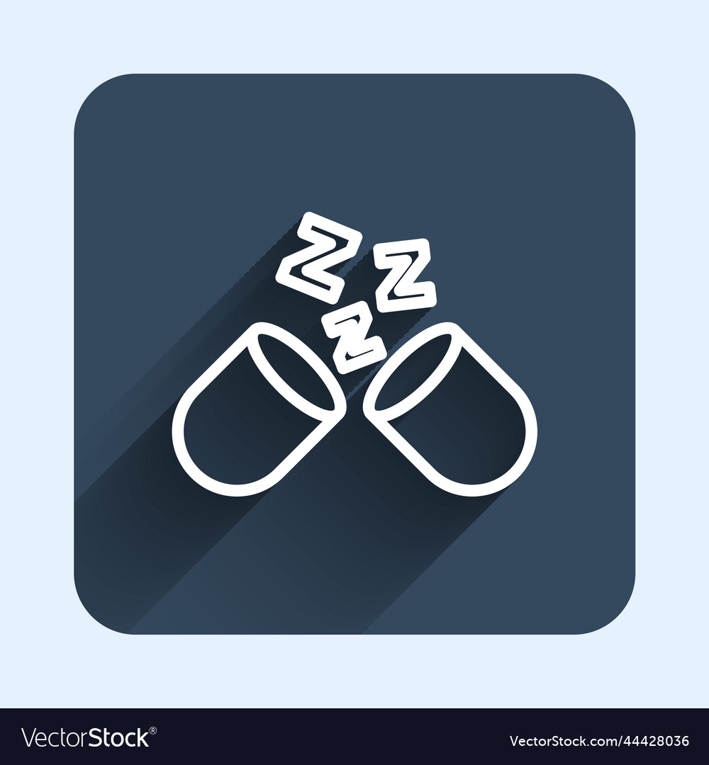 White line sleeping pill icon isolated with long