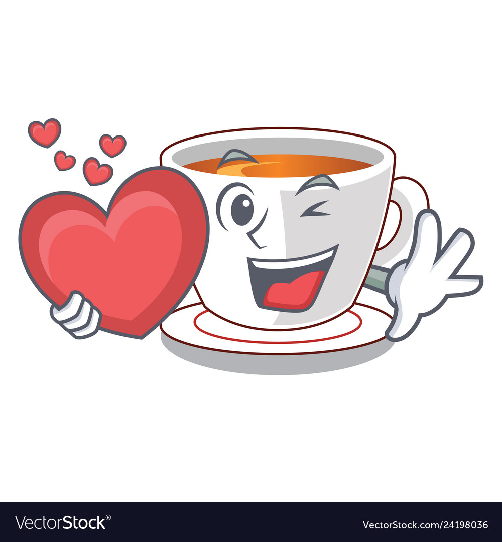 With heart cup mint tea isolated character Vector Image