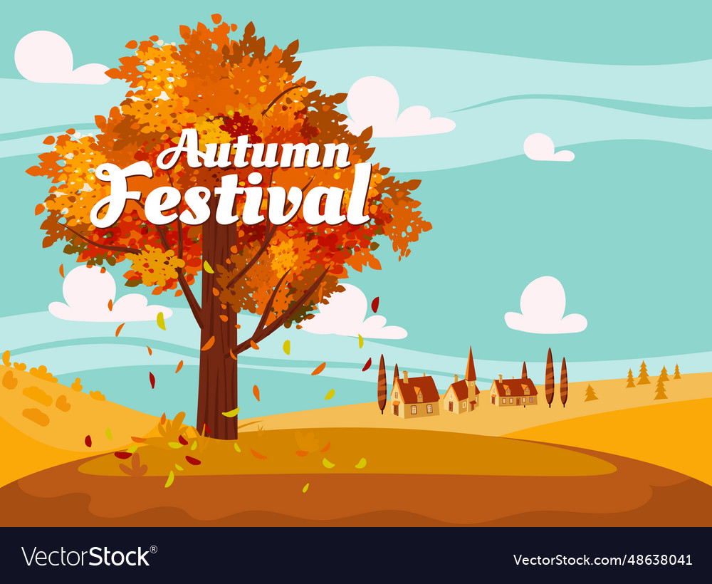 Autumn festival countryside landscape fall tree Vector Image