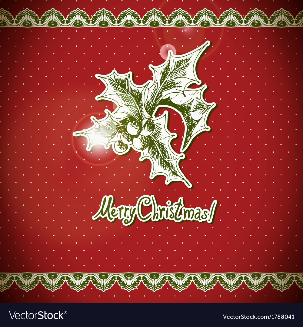 Christmas Holly And Bell Vintage Background Vector Image