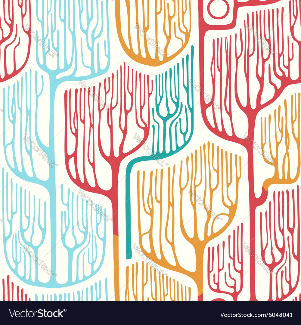 Colorful seamless pattern with stylized trees