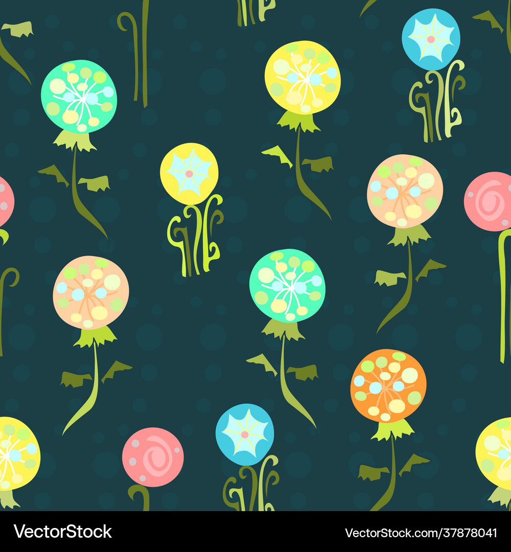 Cute flowers multicolor repeat pattern on teal Vector Image
