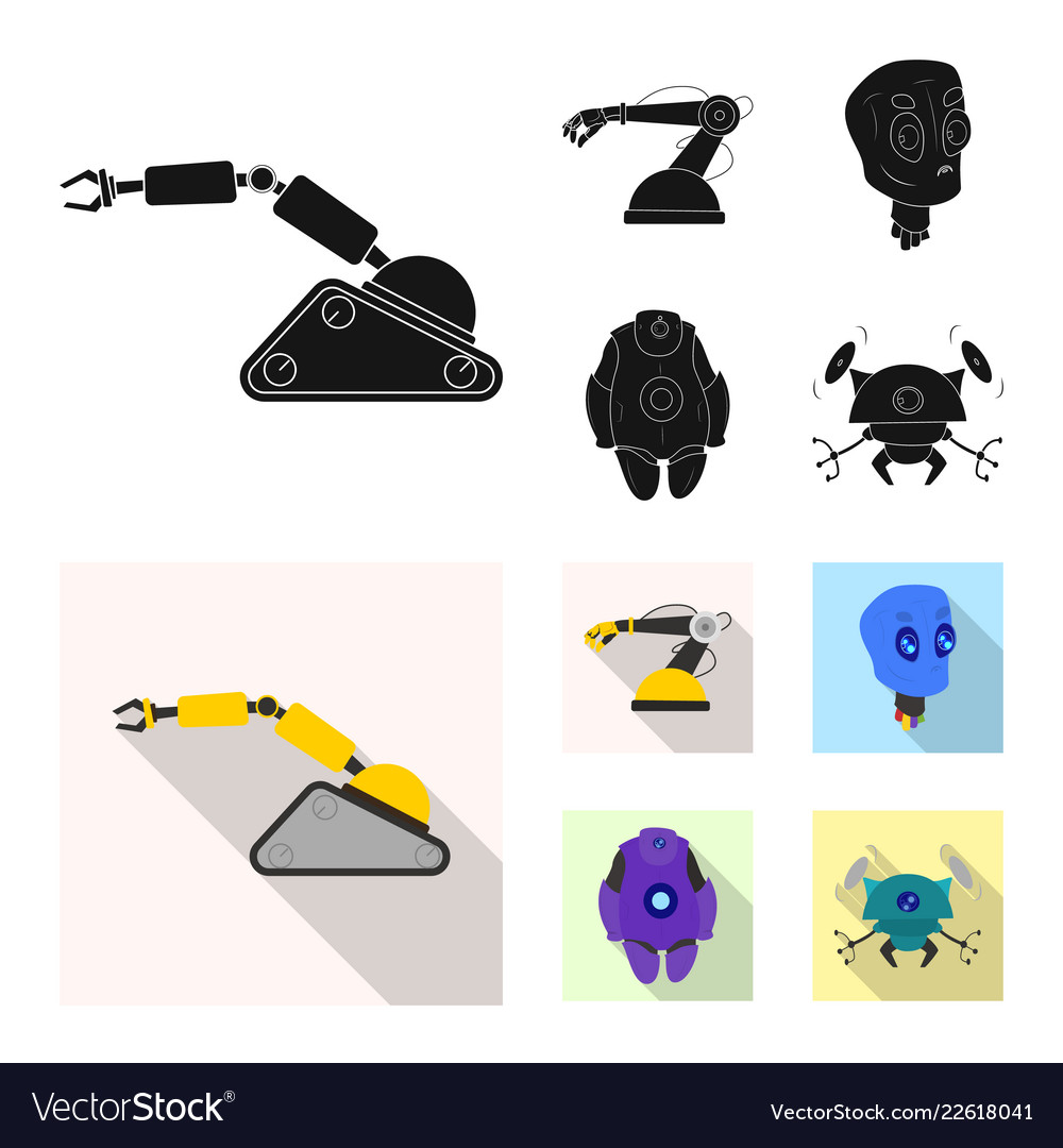 Isolated object of robot and factory sign set vector image Isolated object of robot and factory sign set