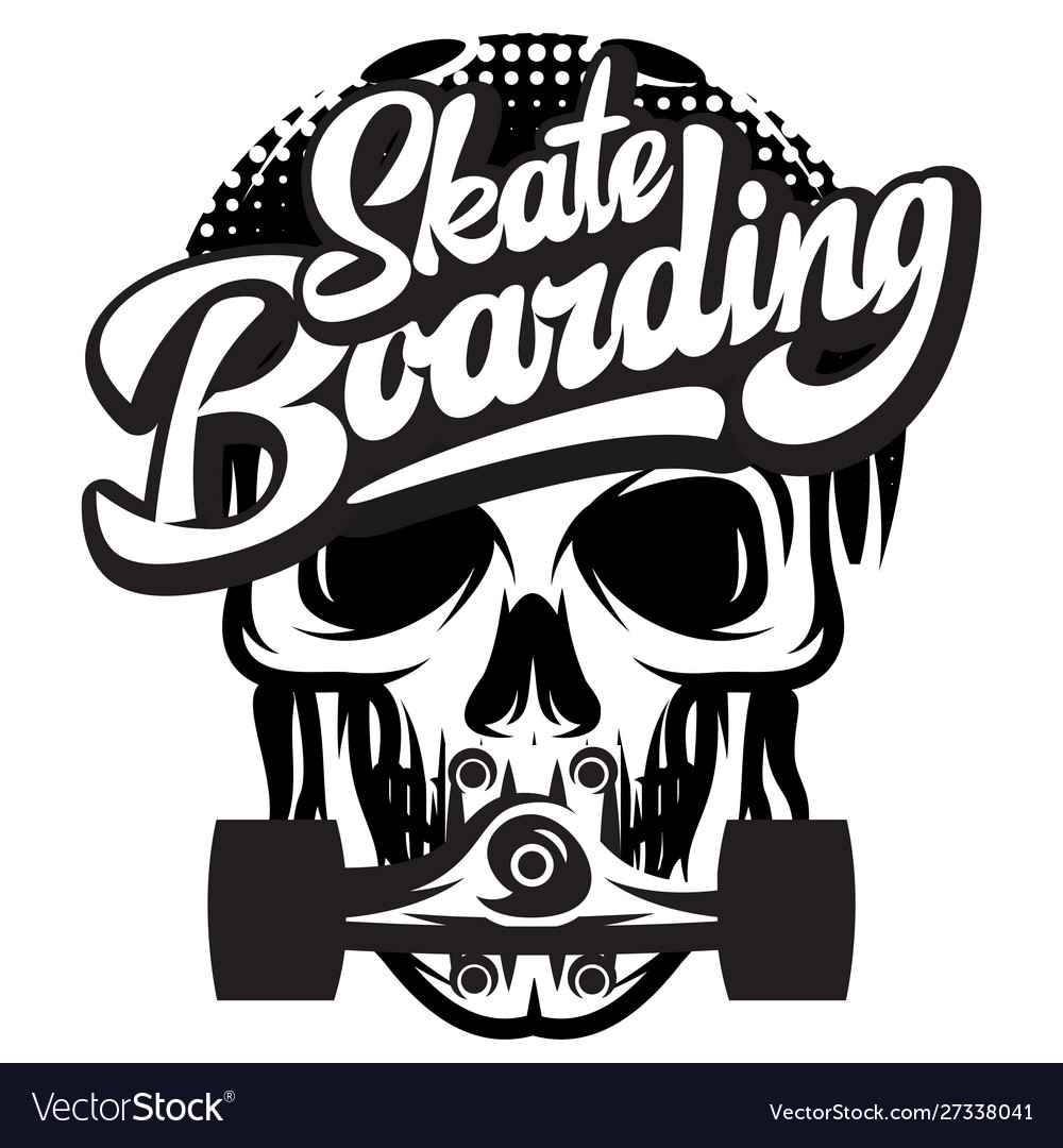 Monochrome with skate skull Royalty Free Vector Image