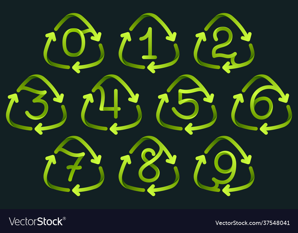 Numbers set in recycling symbols Royalty Free Vector Image