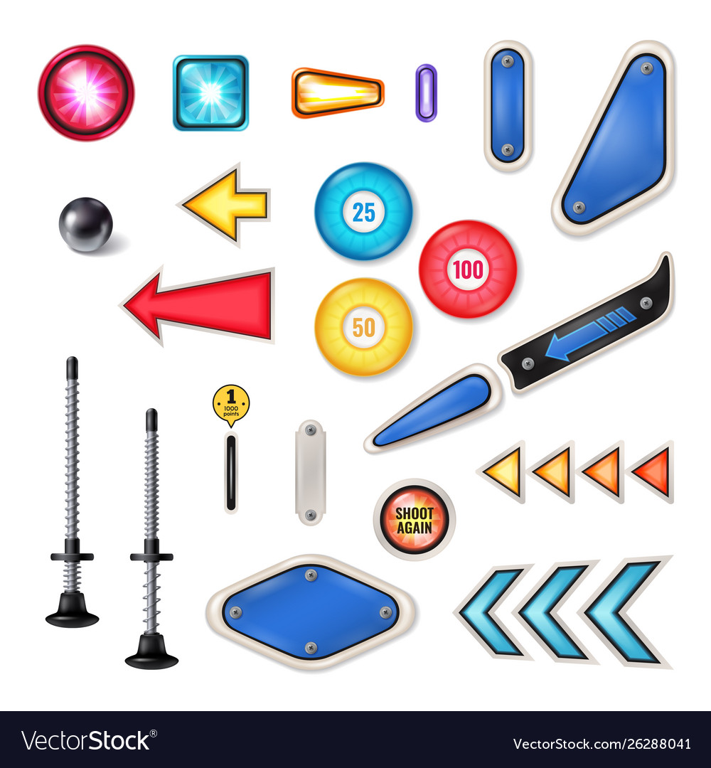 Pinball realistic elements set Royalty Free Vector Image