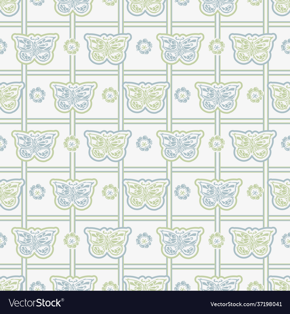 Seamless minimalist butterfly blockprint pattern vector image Seamless minimalist butterfly blockprint pattern