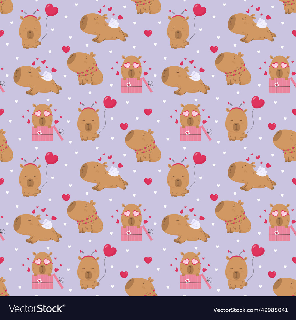 Seamless pattern with lovely capybara Vector Image Seamless pattern with lovely capybara