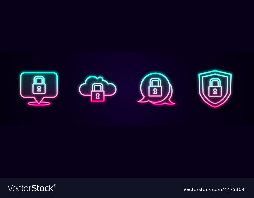 Set line lock cloud computing and shield vector image Set line lock cloud computing and shield