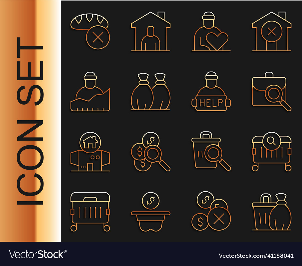 Set line trash can searching for food work vector image Set line trash can searching for food work