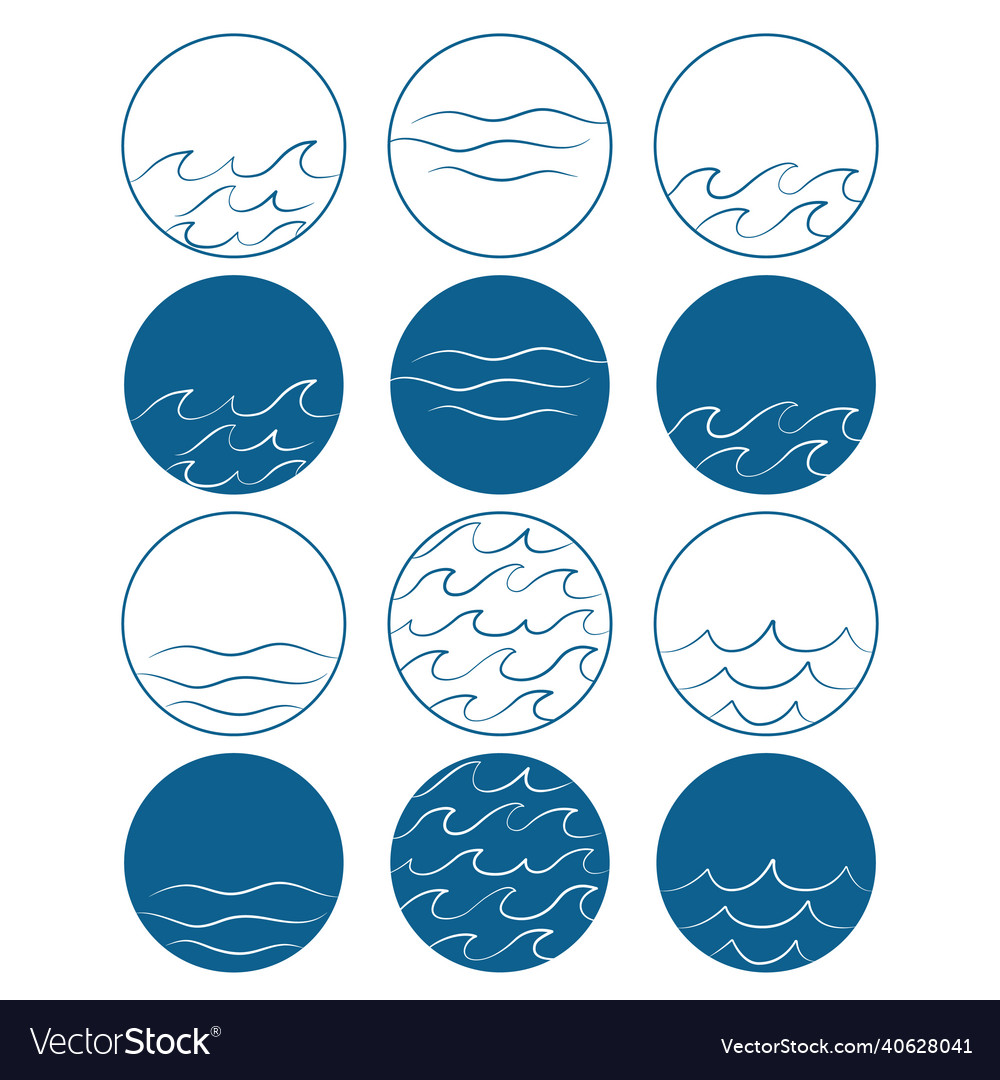 Set of various simple minimalist waves in circle vector image Set of various simple minimalist waves in circle