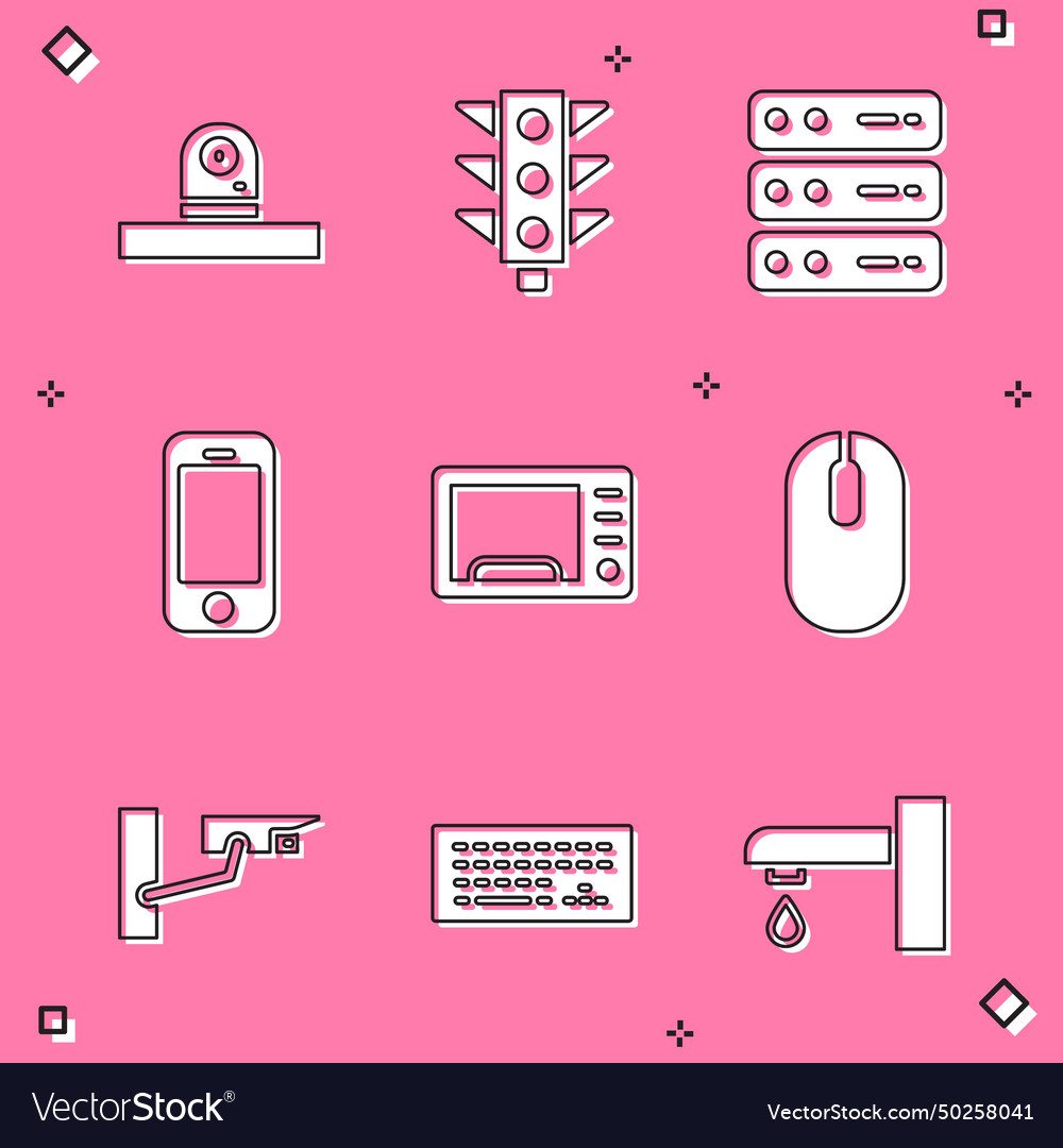 Set security camera traffic light server data web vector image Set security camera traffic light server data web