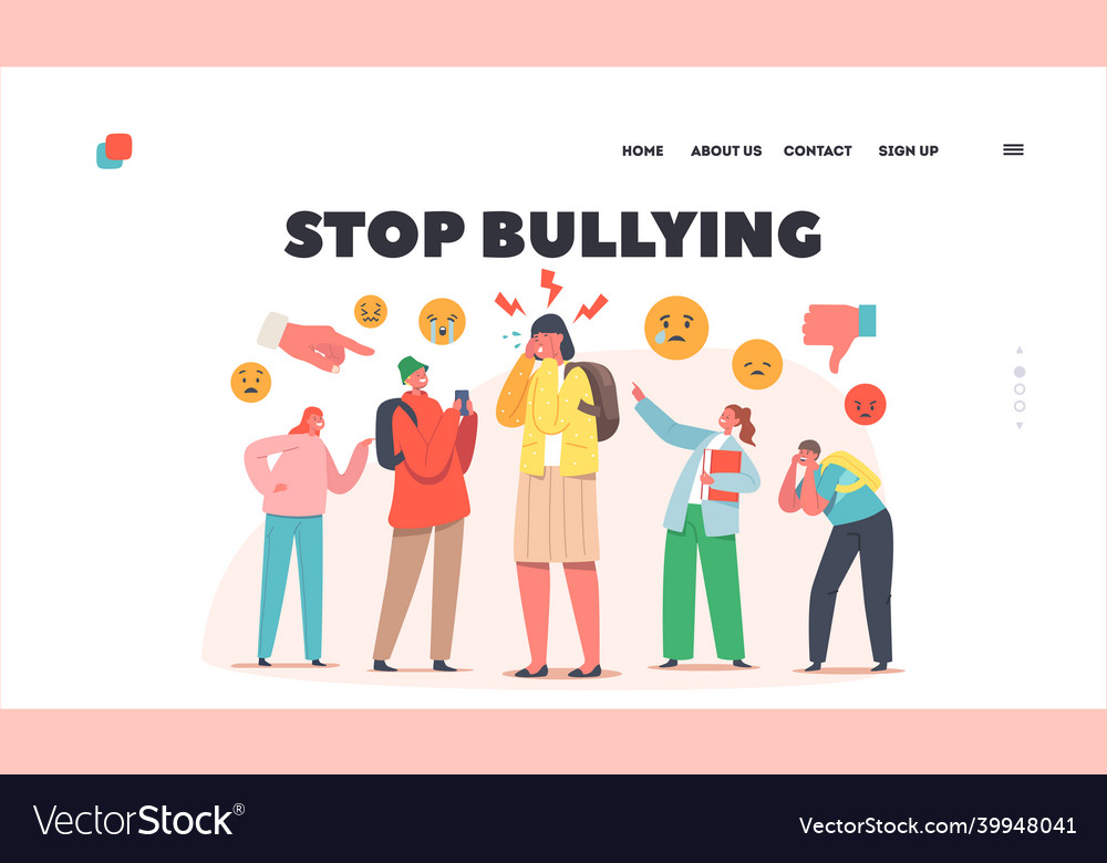 Stop bullying landing page template teenagers Vector Image